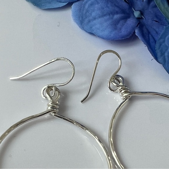 Artisan Sterling Silver Hammered Hoops .925 - Picture 8 of 14